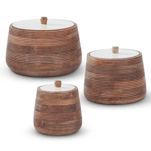 K&K Interiors - Ribbed Mango Wood Cannisters with Lids (Assorted)