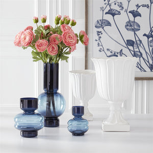 K&K Interiors - Blue Two Tone Glass Pot Belly Vases (Various)