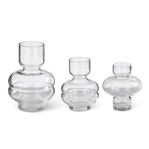 K&K Interiors - Clear Glass Pot Belly Vases (Various)