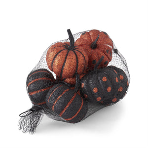 K&K Interiors - Bag of 8 Assorted Glitter Black & Orange Pumpkins