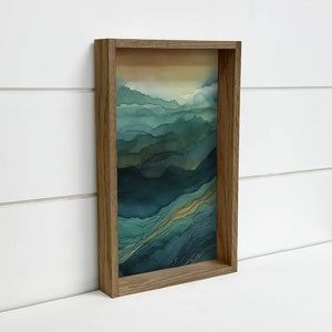 Hangout Home - Ombre Blue Gold Mountains Canvas Art