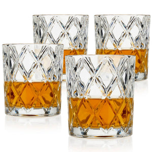 TRUE - Diamond Faceted Crystal Whiskey Glasses Set of 4