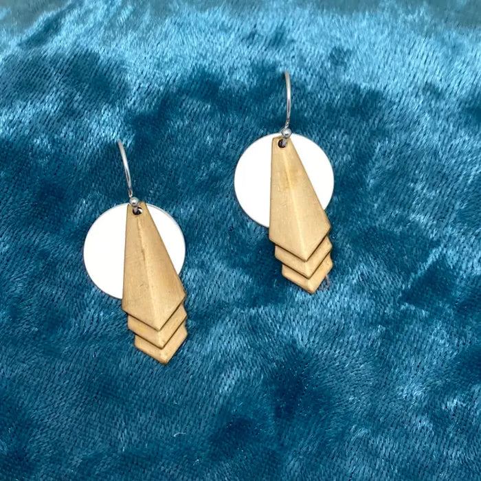 Elizabeth Jewelry - Brass Chevron with Silver Circle Earrings