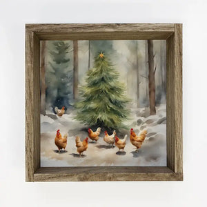 Hangout Home - Chicken Christmas Tree Canvas Art