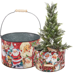 Primitives by Kathy - Retro Santa metal Bucket (Assorted Sizes)