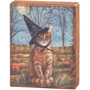 Primitives by Kathy - Cat As Witch Block Sign