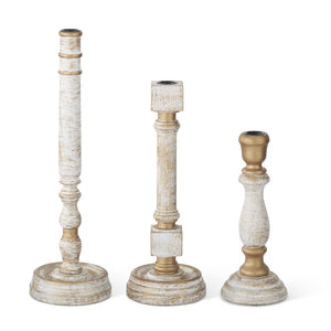 K&K Interiors - Whitewashed Gold Wood Taper Candles (Assorted Sizes Sold Separately)