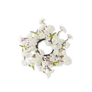 K&K Interiors - 14 Inch White Cherry Blossom Candle Ring (4Dia.)