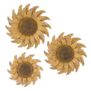 K&K Interiors - Hanging Distressed Golden Yellow Metal Sunflowers