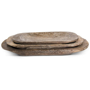 K&K Interiors - Carved Oval Paulownia Wood Trays (Assorted)