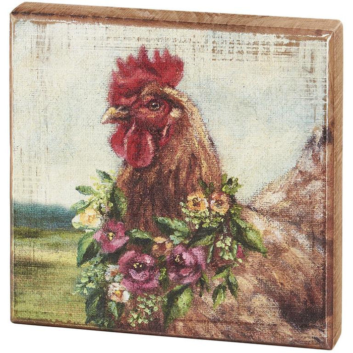 Primitives by Kathy - Floral Chicken Block Sign