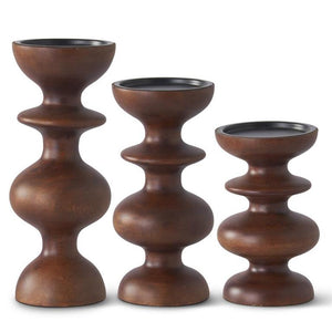 K&K Interiors - Dark Mango Wood Candle Holders (Assorted)
