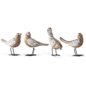 K&K Interiors - 4.5 inch Whitewashed Resin Carved Birds (Assorted)