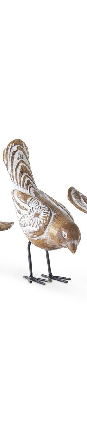 K&K Interiors - 4.5 inch Whitewashed Resin Carved Birds (Assorted)