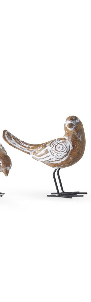 K&K Interiors - 4.5 inch Whitewashed Resin Carved Birds (Assorted)