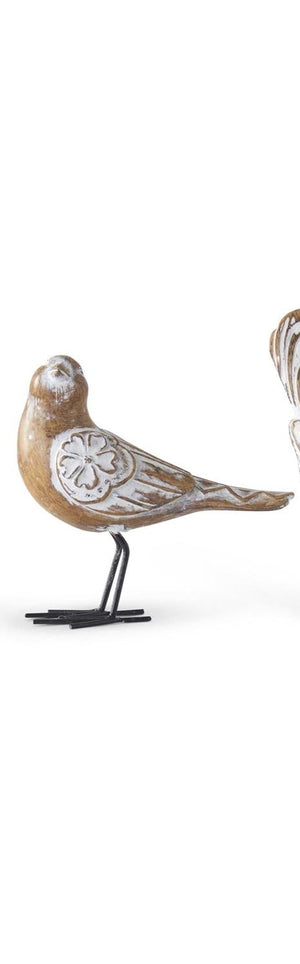 K&K Interiors - 4.5 inch Whitewashed Resin Carved Birds (Assorted)