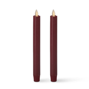 K&K Interiors - 2 Pack Burgundy Wax Luminara Indoor Taper Candles 1x9.5in