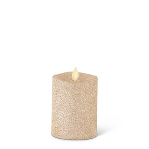 K&K Interiors - Champagne Glittered Wax Indoor Pillar Luminara Candles