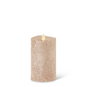 K&K Interiors - Champagne Glittered Wax Indoor Pillar Luminara Candles