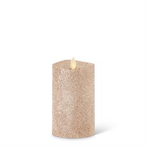 K&K Interiors - Champagne Glittered Wax Luminara Medium Indoor Pillar Candle (3x4.5in)