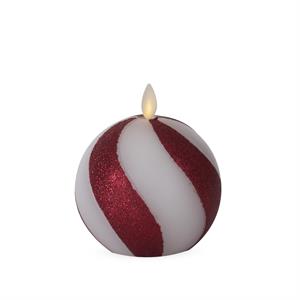 K&K Interiors - Red & White Glitter Stripe Luminara Indoor Pillar Candle 4.5"