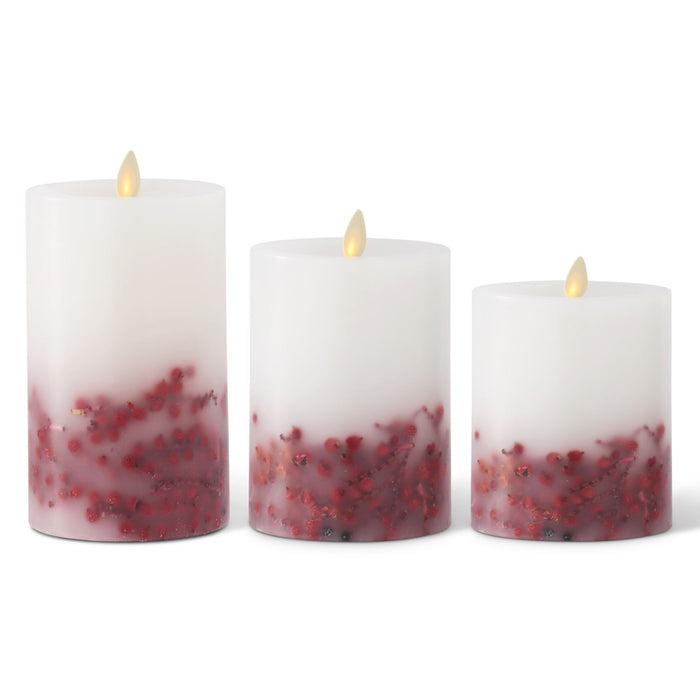 K&K Interiors - White Wax Red Berry Luminara Indoor Pillar Candle (3.5x5.5in)