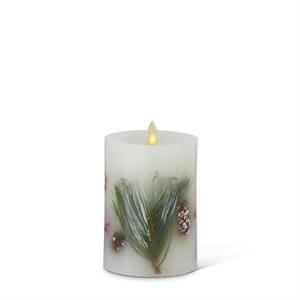 K&K Interiors - White Wax Berry & Pine Indoor Pillar Luminara Candles