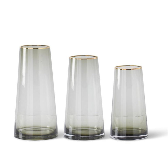 K&K Interiors - Gold Rimmed Smoke Gray Glass Vases (assorted sizes)