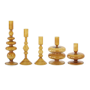 K&K Interiors - Handmade Amber Glass Modern Taper Candleholders (Assorted Sizes)