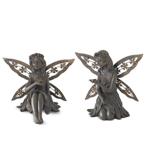 K&K Interiors - Resin Faux Bronze Fairies w/Butterfly & Dragonfly