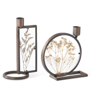 K&K Interiors - Dried Floral Display Taper Candleholders (Assorted)