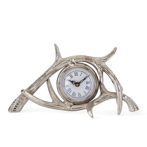 K&K Interiors - 11.75" Silver Antler Table Roman Numeral Clock