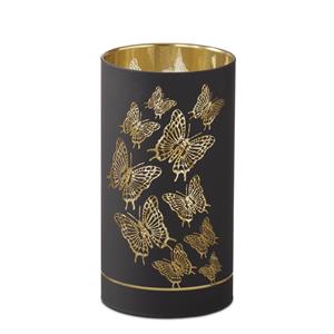 K&K Interiors - 7.75 Inch Black Laser Engraved Butterfly Candle Slip Cover