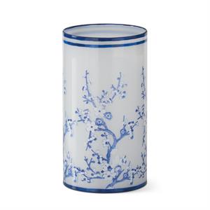 K&K Interiors - 7.75 Inch Blue & White Chinoiserie Glass Candle Slip Cover