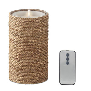 K&K Interiors - 7.75" Jute Wrapped Glass Candle Slip Cover LED Water Candle