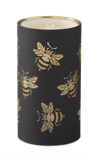 K&K Interiors - 7.75 Inch Black Laser Engraved Bee Candle Slip Cover