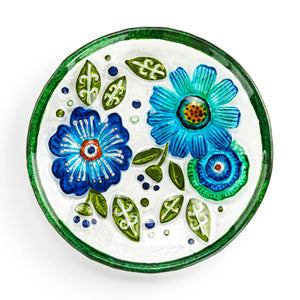 Demdaco - Blue Floral Mini Glass Fusion Round Plate