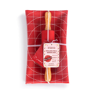 Demdaco - Holiday Red Baking Mat with Measurements and Rolling Pin Set