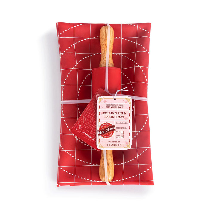 Demdaco - Holiday Red Baking Mat with Measurements and Rolling Pin Set
