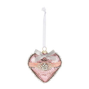 Demdaco - Pink Heart with Ribbing and Tinsel Glass