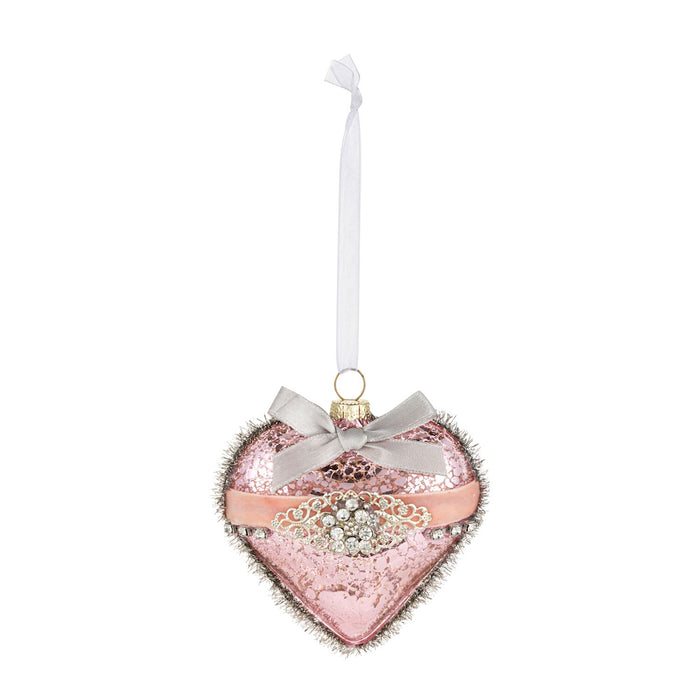 Demdaco - Pink Heart with Ribbing and Tinsel Glass