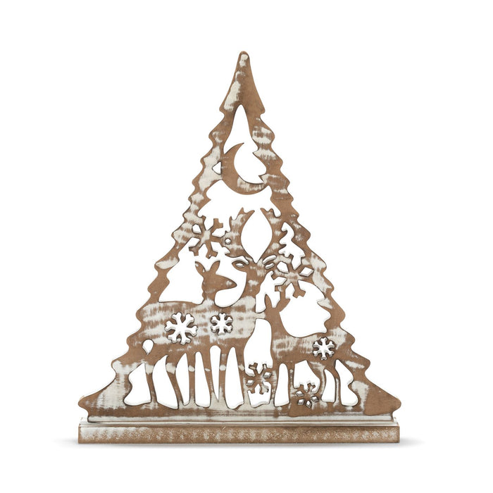 Demdaco - White Washed Wood Deer Cut Out Tree