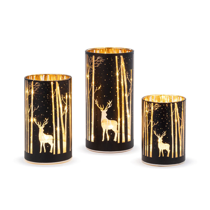 Demdaco - Silver Deer in Forest LED Hurricanes (Assorted Sizes)