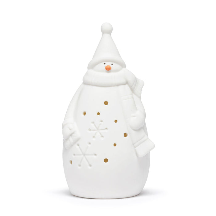 Demdaco - White LED Ceramic Snowman with Scarf Figurine