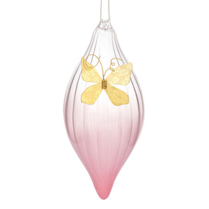 Demdaco - Dark Pink Ombre Glass Ornament with Butterfly Charm