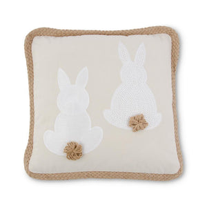 K&K Interiors - 16 Inch Square Tan Pillow w/White Embroidered Easter Bunnies