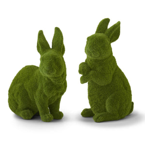 K&K Interiors - Resin Green Flocked Mossy Rabbits (Assorted)