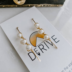 Derive Jewelry - Triple Stone Threader Earrings - Freshwater Pearls