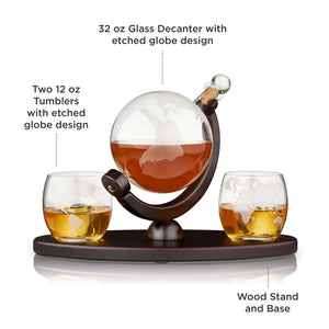 Viski- Globe Themed Decanter & Tumblers Set