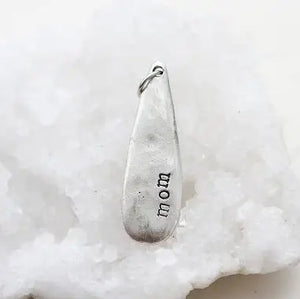 Jennifer Dahl Designs LLC - Mom Hand Stamped Silver Teardrop Pendant